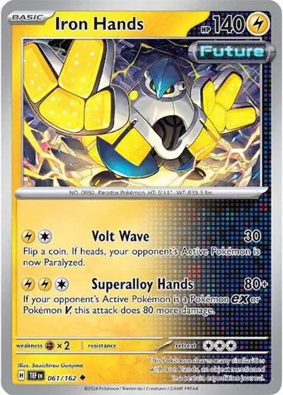 Near Mint 2024 Pokémon Iron Hands – Temporal Forces #061/162 | Electric-Type TCG Card