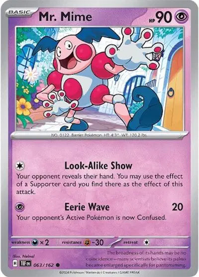 Near Mint 2024 Pokémon Mr. Mime – Temporal Forces #063/162 | Basic Psychic-Type TCG Card