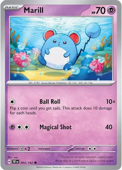 Near Mint 2024 Pokémon Marill – Temporal Forces #064/162 | Basic Water-Type TCG Card