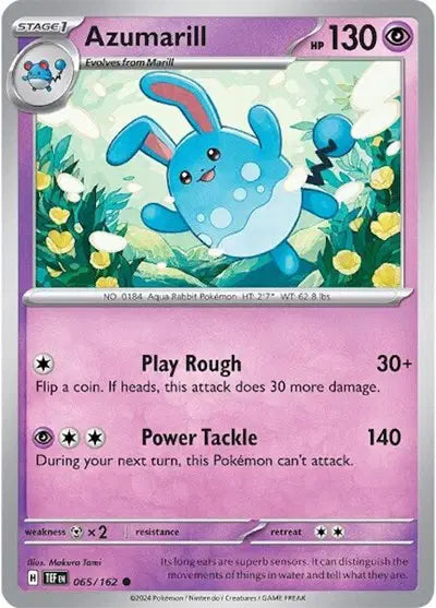 Near Mint 2024 Pokémon Azumarill – Temporal Forces #065/162 | Basic Fairy-Type TCG Card