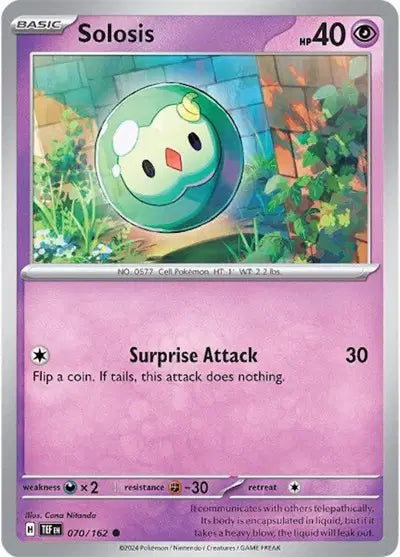 Near Mint 2024 Pokémon Solosis – Temporal Forces #070/162 | Basic Psychic-Type TCG Card