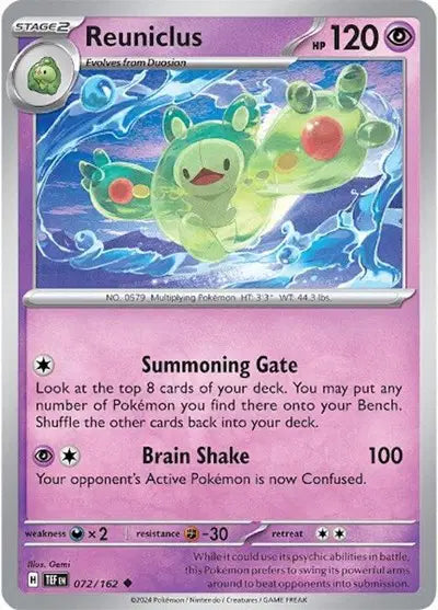 Near Mint 2024 Pokémon Reuniclus – Temporal Forces #072/162 | Basic Psychic-Type TCG Card