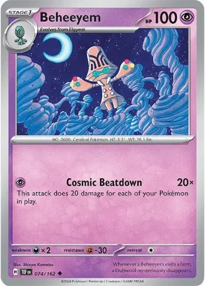 Near Mint 2024 Pokémon Beheeyem – Temporal Forces #074/162 | Basic Psychic-Type TCG Card