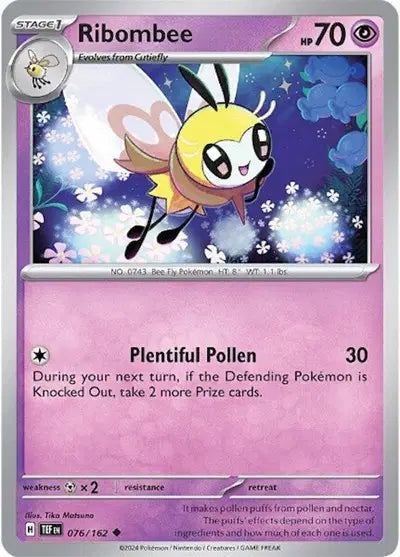 Near Mint 2024 Pokémon Ribombee – Temporal Forces #076/162 | Basic Bug/Fairy-Type TCG Card