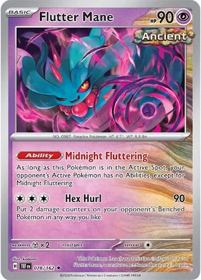 Near Mint 2024 Pokémon Flutter Mane Holo – Temporal Forces #078/162 | Basic Ghost/Fairy-Type TCG Card