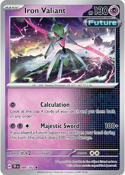 Near Mint 2024 Pokémon Iron Valiant Holo – Temporal Forces #080/162 | Basic Psychic/Fighting-Type TCG Card