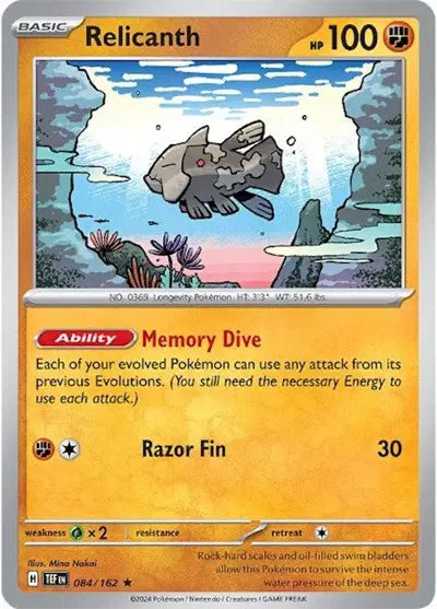 Near Mint 2024 Pokémon Relicanth Holo – Temporal Forces #084/162 | Basic Water-Type TCG Card