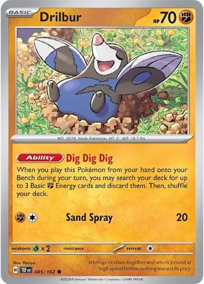Near Mint 2024 Pokémon Drilbur – Temporal Forces #085/162 | Basic Fighting-Type TCG Card
