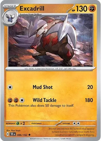 Near Mint 2024 Pokémon Excadrill – Temporal Forces #086/162 | Stage 1 Fighting-Type TCG Card