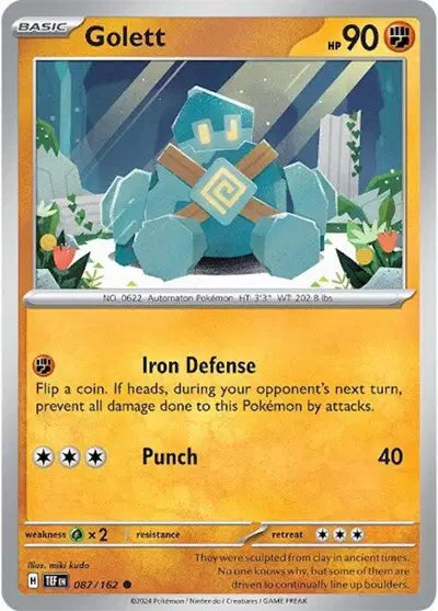 Near Mint 2024 Pokémon Golett – Temporal Forces #087/162 | Basic Fighting-Type TCG Card