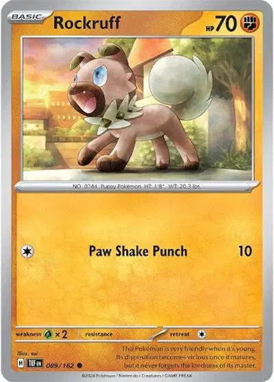 Near Mint 2024 Pokémon Rockruff – Temporal Forces #089/162 | Basic Fighting-Type TCG Card