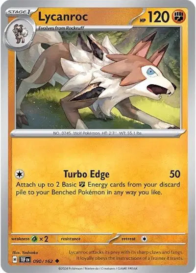 Near Mint 2024 Pokémon Lycanroc – Temporal Forces #090/162 | Stage 1 Fighting-Type TCG Card