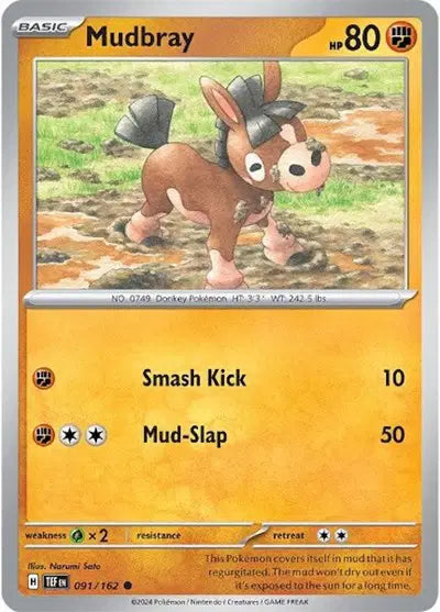 Near Mint 2024 Pokémon Mudbray – Temporal Forces #091/162 | Basic Fighting-Type TCG Card