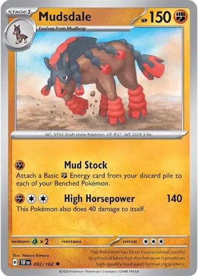 Near Mint 2024 Pokémon Mudsdale – Temporal Forces #092/162 | Stage 1 Fighting-Type TCG Card