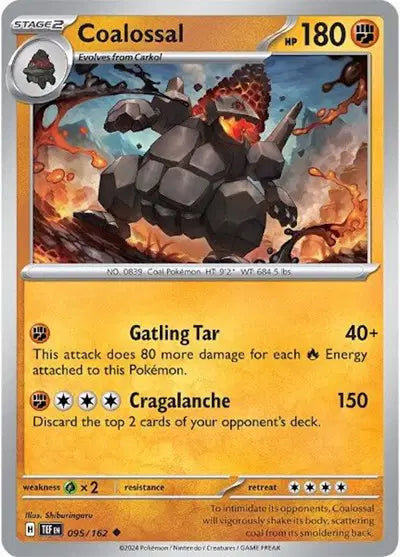 Near Mint 2024 Pokémon Coalossal – Temporal Forces #095/162 | Stage 2 Rock-Type TCG Card