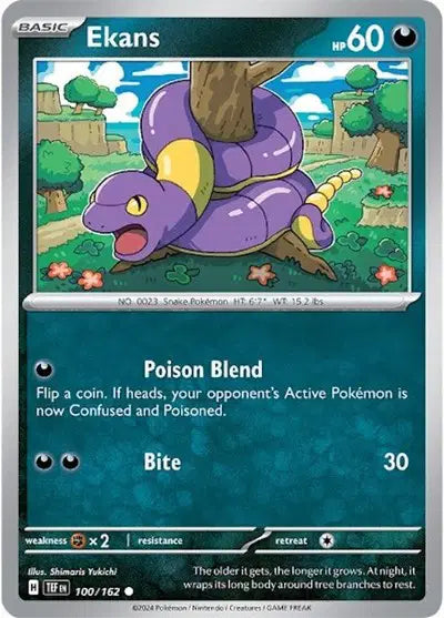 Near Mint 2024 Pokémon Ekans – Temporal Forces #100/162 | Basic Poison-Type TCG Card