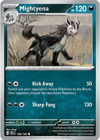 Near Mint 2024 Pokémon Mightyena – Temporal Forces #106/162 | Stage 1 Darkness-Type TCG Card