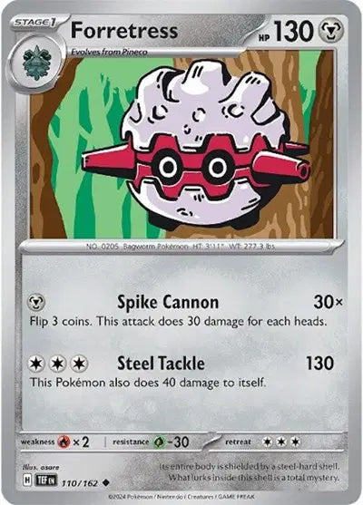 Near Mint 2024 Pokémon Forretress – Temporal Forces #110/162 | Basic Steel-Type TCG Card