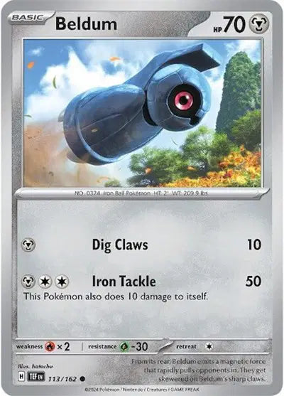 Near Mint 2024 Pokémon Beldum – Temporal Forces #113/162 | Basic Steel/Psychic-Type TCG Card