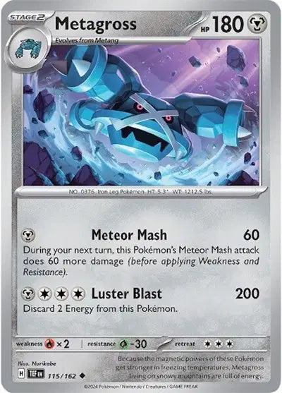 Near Mint 2024 Pokémon Metagross – Temporal Forces #115/162 | Stage 2 Steel/Psychic-Type TCG Card