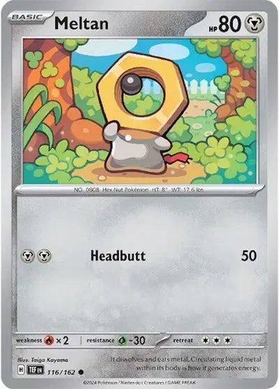 Near Mint 2024 Pokémon Meltan – Temporal Forces #116/162 | Basic Steel-Type TCG Card
