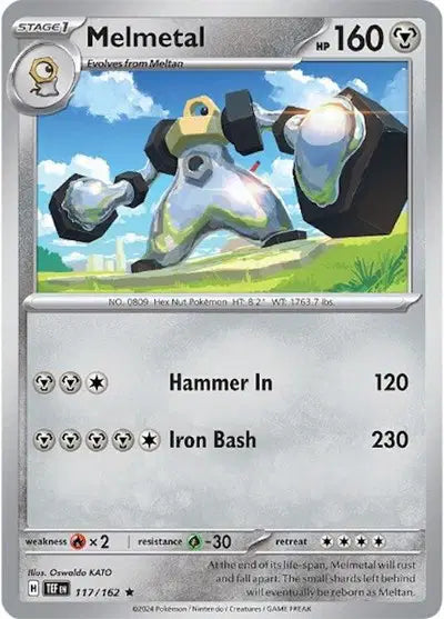 Near Mint 2024 Pokémon Melmetal Holofoil – Temporal Forces #117/162 | Stage 1 Steel-Type TCG Card