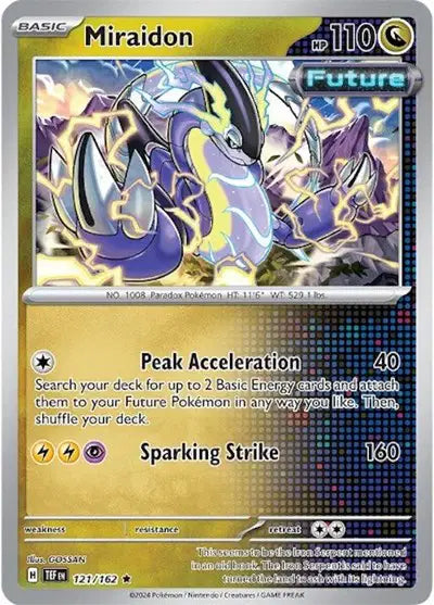 Near Mint 2024 Pokémon Miraidon Holofoil – Temporal Forces #121/162 | Basic Electric-Type TCG Card  Product Description: