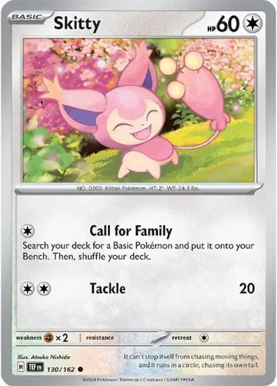 Near Mint 2024 Pokémon Skitty – Temporal Forces #130/162 | Basic Normal-Type TCG Card