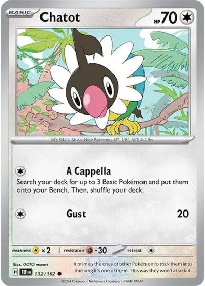 Near Mint 2024 Pokémon Chatot – Temporal Forces #132/162 | Basic Colorless-Type TCG Card