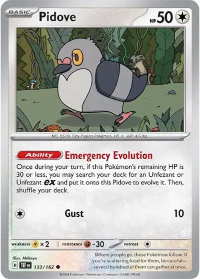Near Mint 2024 Pokémon Pidove – Temporal Forces #133/162 | Basic Colorless-Type TCG Card