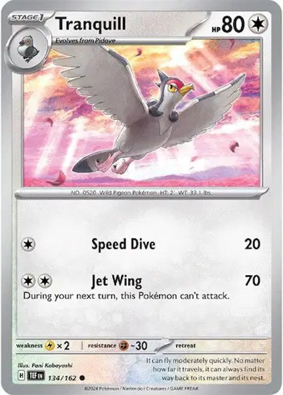 Near Mint 2024 Pokémon Tranquill – Temporal Forces #134/162 | Stage 1 Colorless-Type TCG Card