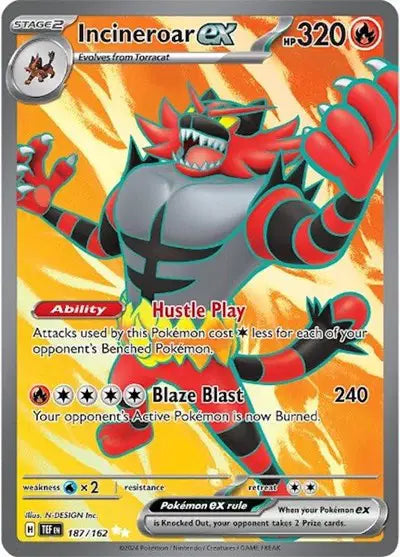 Near Mint 2024 Pokemon Incineroar ex Ultra Rare - Temporal Forces #187/162