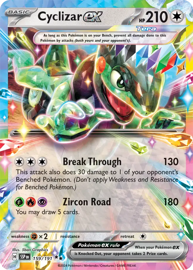Pokémon trading card featuring Cyclizar EX with colorful design and text.