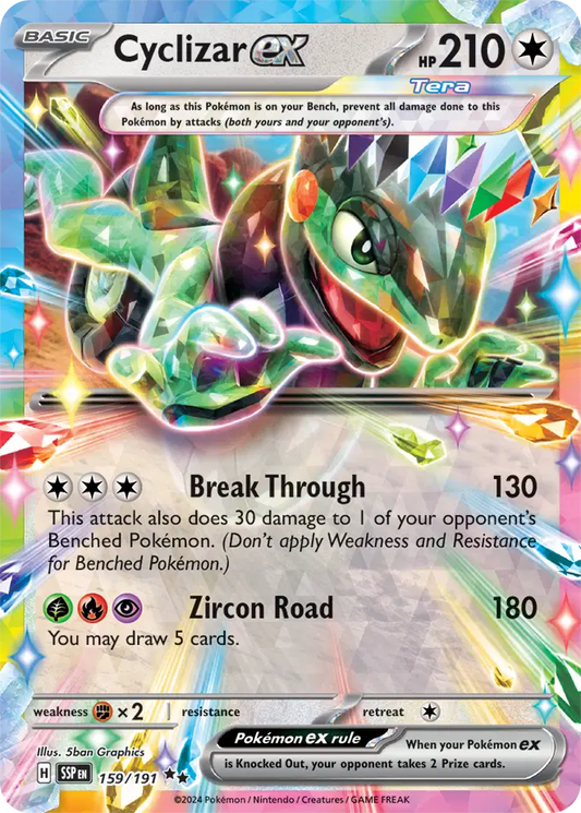 Pokémon trading card featuring Cyclizar EX with colorful design and text.