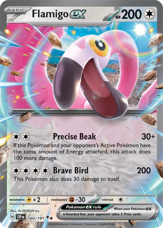 Near Mint 2025 Pokemon Flamigo ex –Surging Sparks #160/191