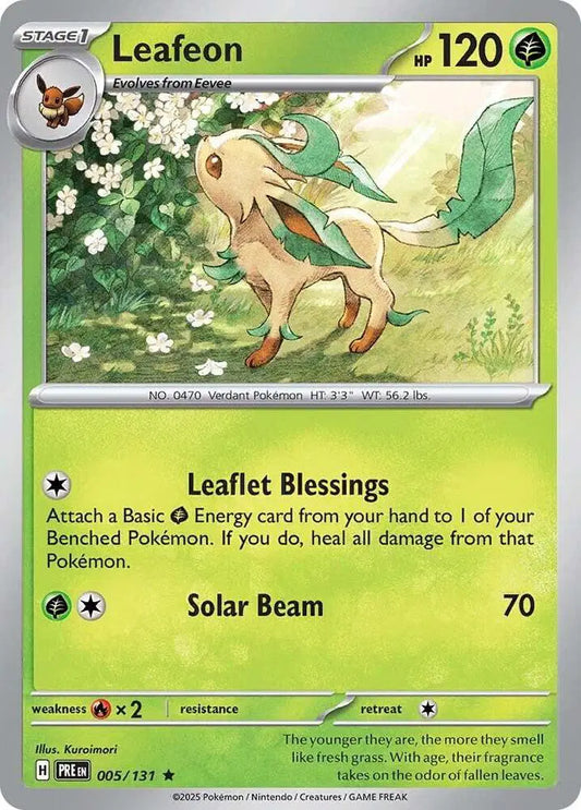 Near Mint 2025 Pokemon Leafeon Holofoil - Prismatic Evolutions #005/131