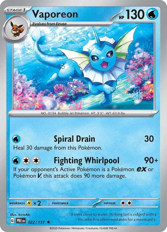 Near Mint 2025 Pokemon Vaporeon Holo - Prismatic Evolutions #022/131