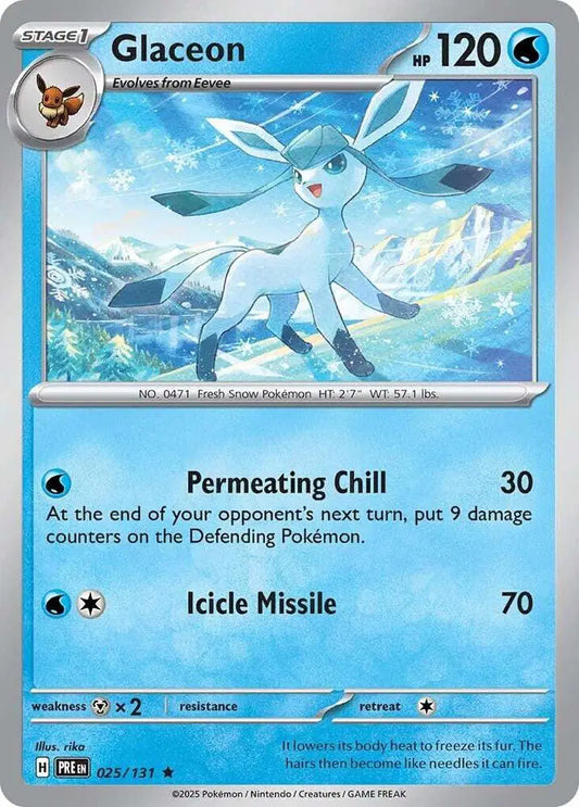Near Mint 2025 Pokemon Glaceon Holofoil - Prismatic Evolutions #025/131
