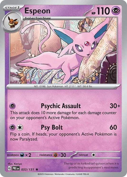 Near Mint 2025 Pokemon Espeon Holofoil - Prismatic Evolutions #033/131