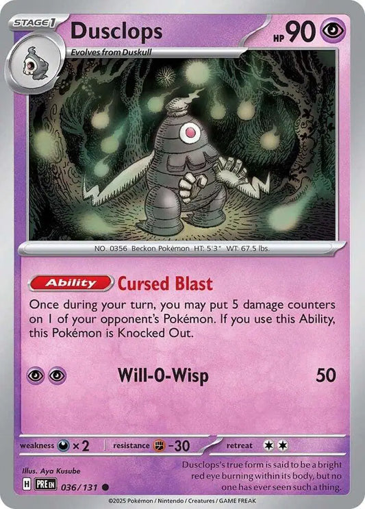 Near Mint 2025 Pokemon Dusclops - Prismatic Evolutions #036/131