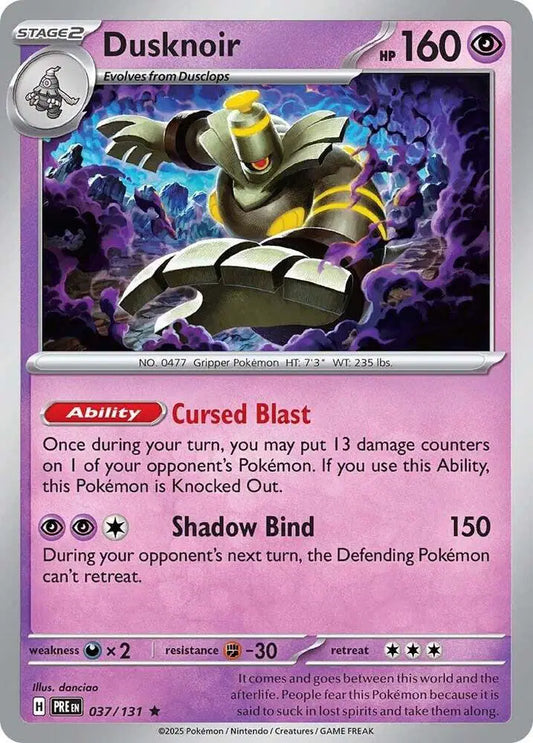 Near Mint 2025 Pokemon Dusknoir Holofoil - Prismatic Evolutions #037/131