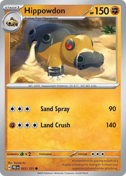 Near Mint 2025 Pokemon Hippowdon - Prismatic Evolutions #053/131