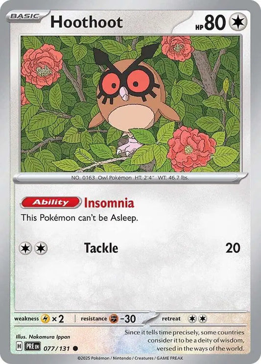 Near Mint 2025 Pokemon Hoothoot - Prismatic Evolutions #077/131