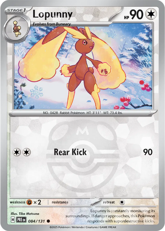 Near Mint 2025 Pokémon Lopunny (Master Ball Pattern) – Prismatic Evolutions #084/131