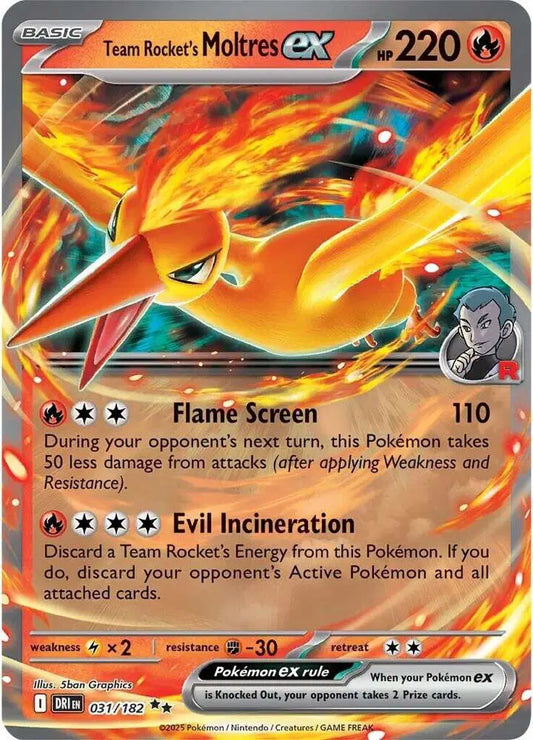 Near Mint 2025 PokémonTeam Rocket's Moltres ex – Destined Rivals #031/182