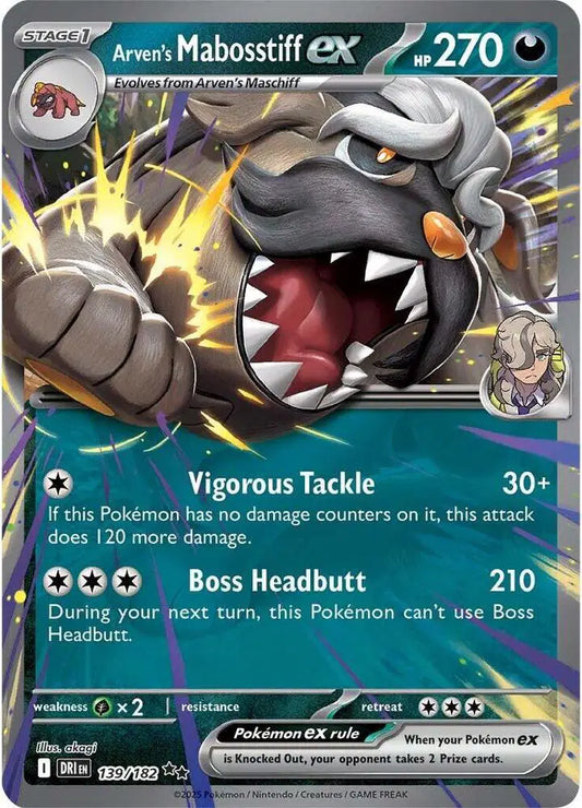 Near Mint 2025 Pokémon Arven's Mabosstiff ex – Destined Rivals #139/182