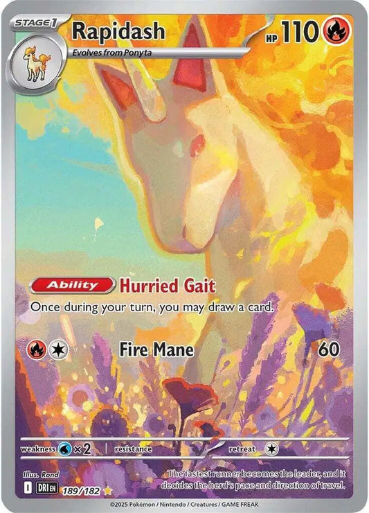 Near Mint 2025 Pokémon Rapidash Illustration Rare – Destined Rivals #189/182 | Basic Fire-Type TCG Card
