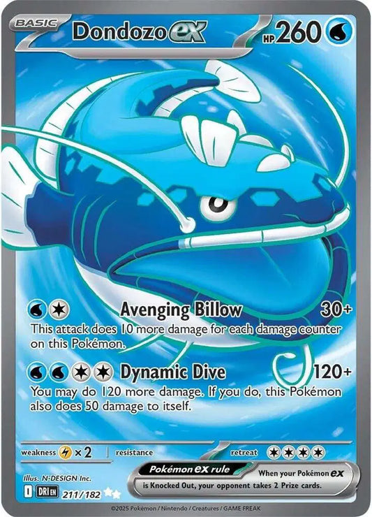 Near Mint 2025 Pokémon Dondozo ex Ultra Rare – Destined Rivals #211/182