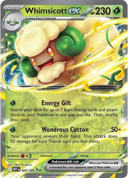 Near Mint 2025 Pokemon Whimsicott ex – White Flare #005/086