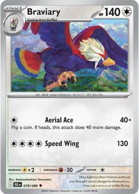 Near Mint 2025 Pokemon Braviary - Black Bolt #078/086